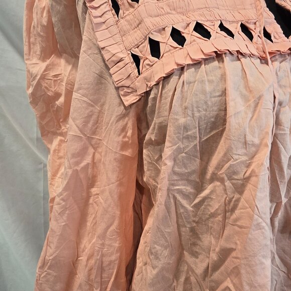 NWT Self Contrast Anthropologie Puff-Sleeve Blouse Size Medium Pink/Orange Paypa - Picture 2 of 10